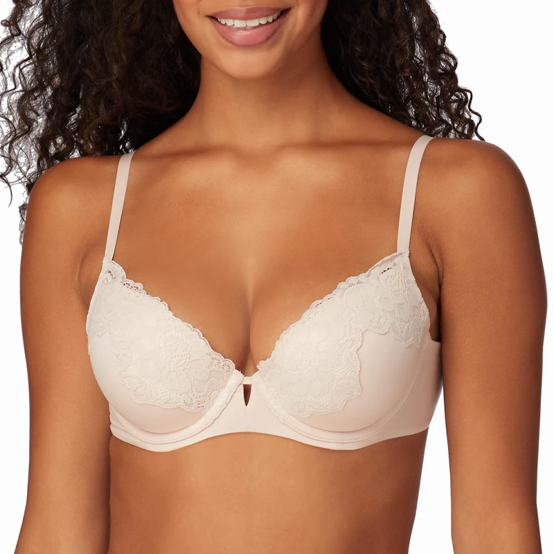 Maidenform Women's Comfort Devotion Your Lift Underwire Bra with Lace Trim, Convertible Straps, Sandshell, 34C - Image 1