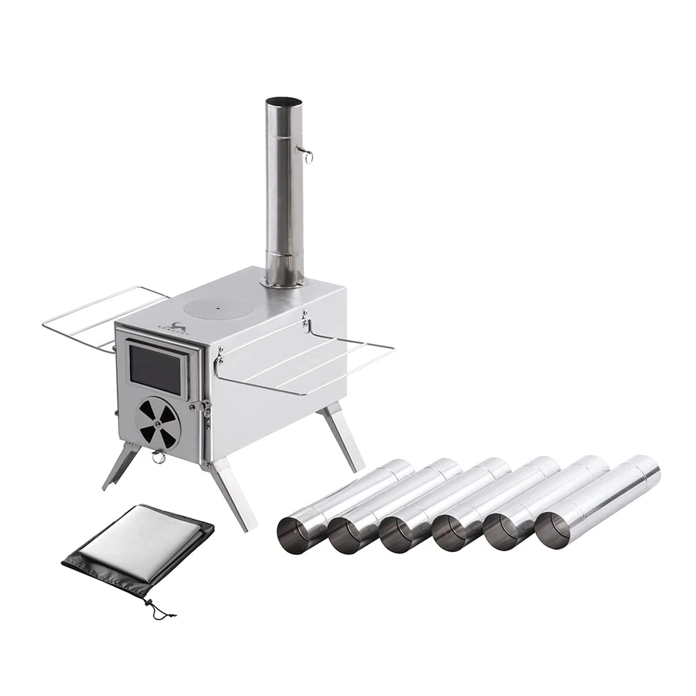 TOMOUNT Ultralight Wood Stove for Camping, Portable Tent Stove with Chimney, Compact Stainless Steel Wood Burning Stove for Outdoor Heating & Cooking in Tents, Lodging, Hiking