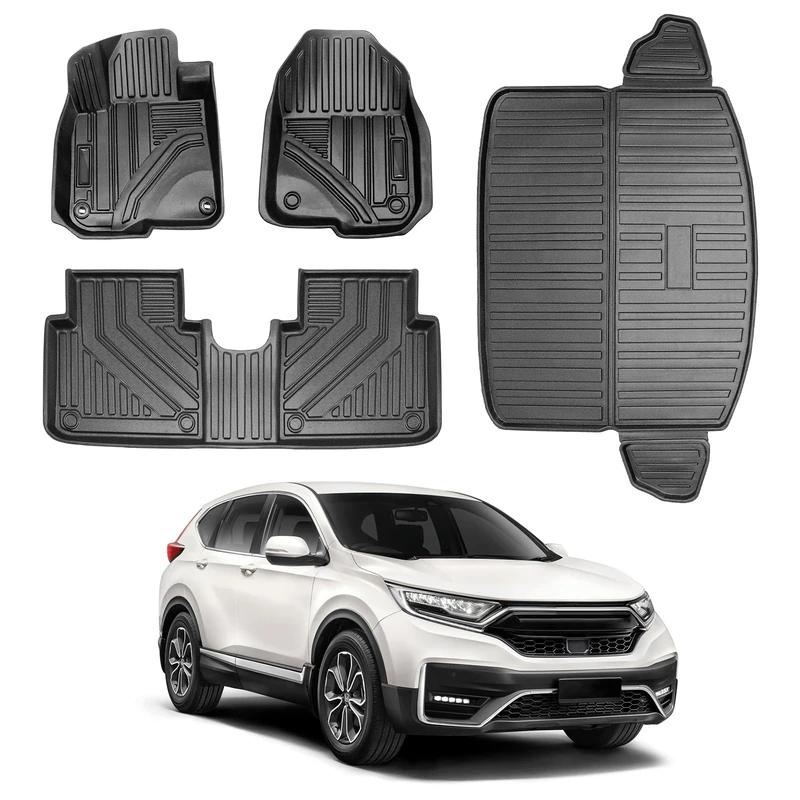 Vanseno Floor Mats 2 Row & Cargo Liner Compatible for Honda CRV 2022 2021 2020 2019 2018 2017 All-Weather Rubber Mat Protector Black