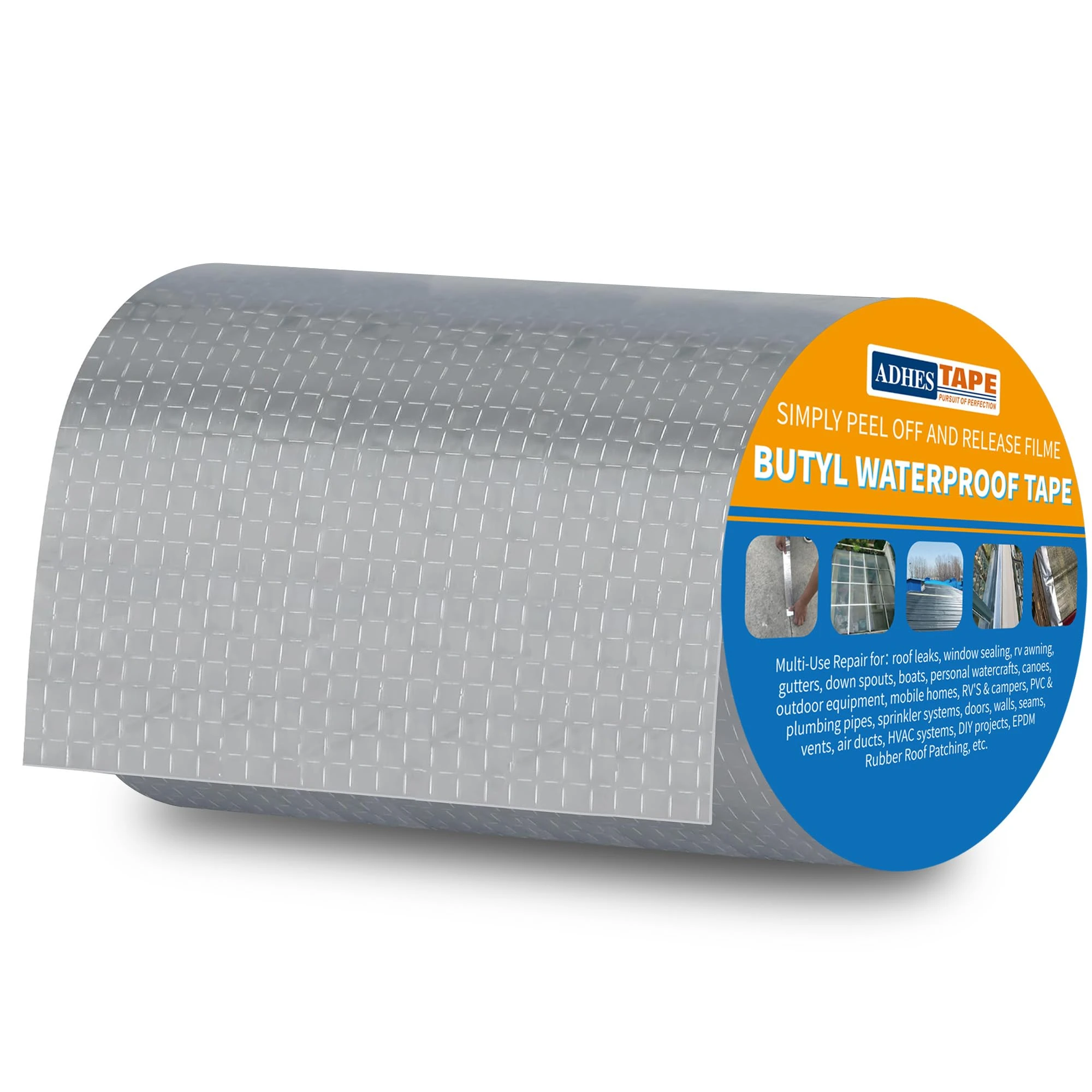ADHES Waterproof Tape Butyl Tape Aluminum Foil Tape Sealan Tape Outdoor Use, 20cm x 5m,for RV Repair, Window, Silicone, Boat and Pipe Sealing, Glass & EDPM Rubber Roof Patching, Silver