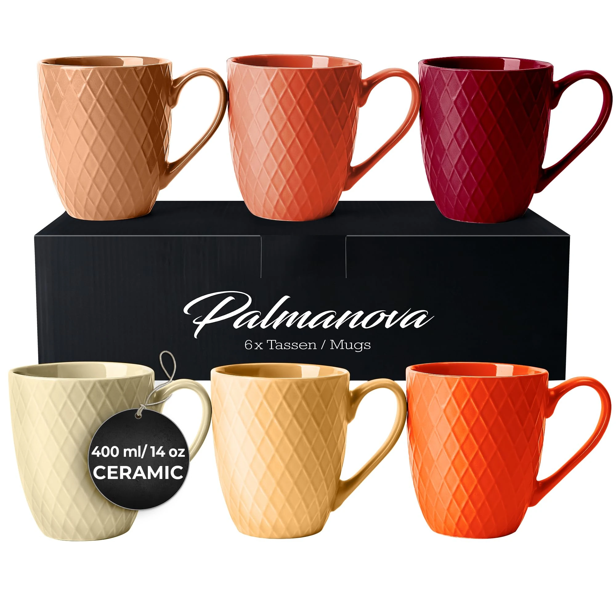 MIAMIO – 6 x 400 ml – Coffee Mug Set/Mug - Modern Ceramic Mug Matt - Coffee Mug Large - Palmanova Collection (Red)