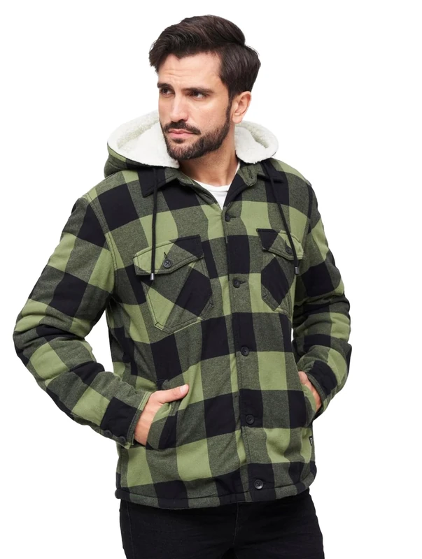Brandit Lumber Jacket Hooded, color: black+oliv, size: M