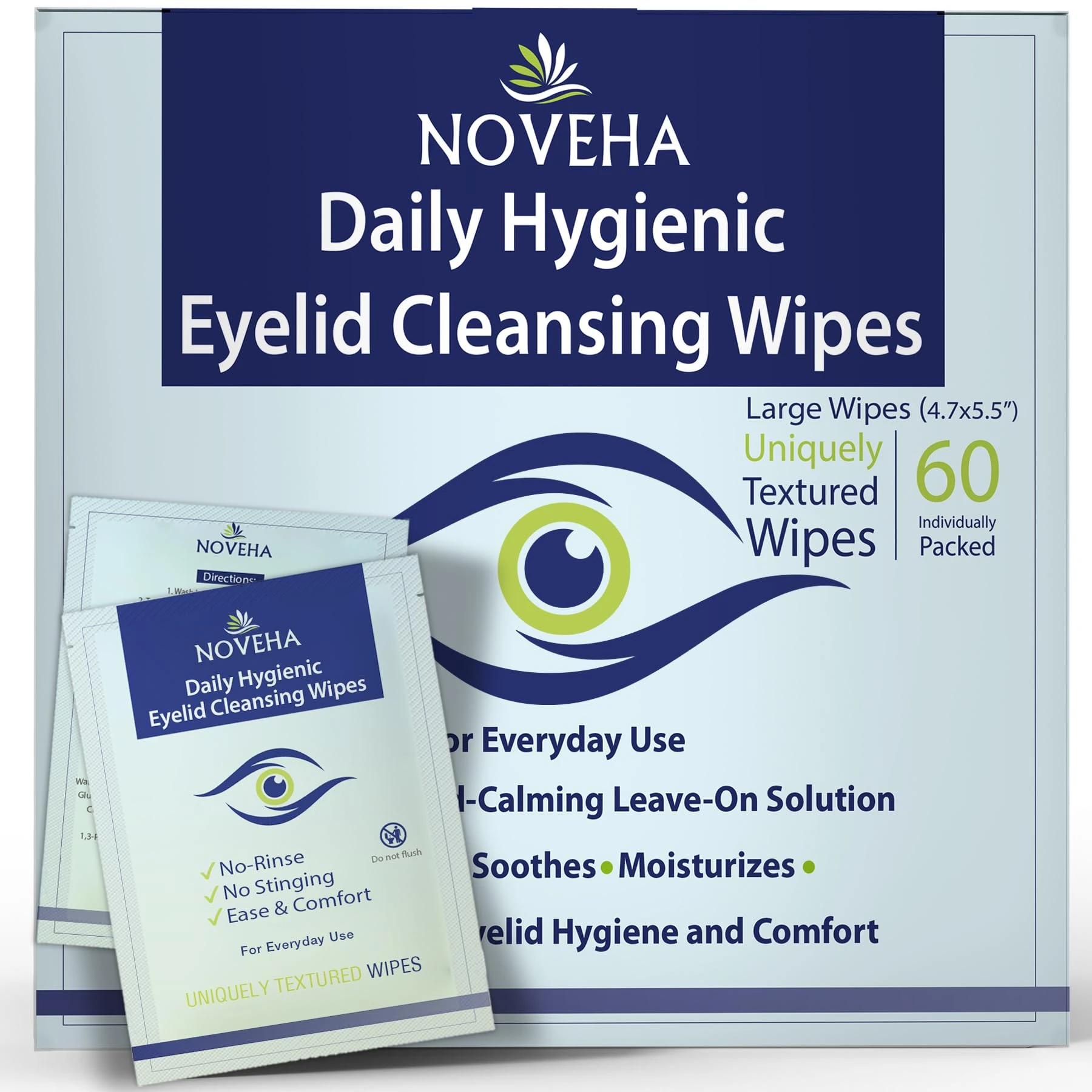 Daily Hygienic Eyelid & Lash Wipes | For Blepharitis & Itchy Eyes, Box Of 60 Individually Wrapped Eyelash Wipes, Natural Makeup Remover & Daily Cleanser