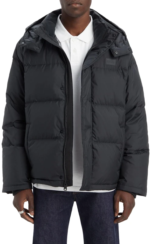 Levi's men's LAUREL SHORT PUFFER Jacket, Jet Black, XL