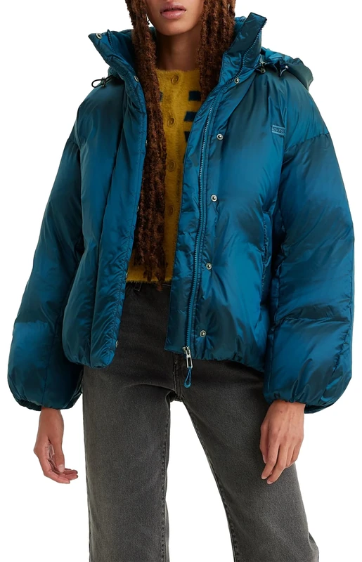 Levi's Women's Pillow Bubble Puffer Shorty Jacket, Gibralter Sea, L