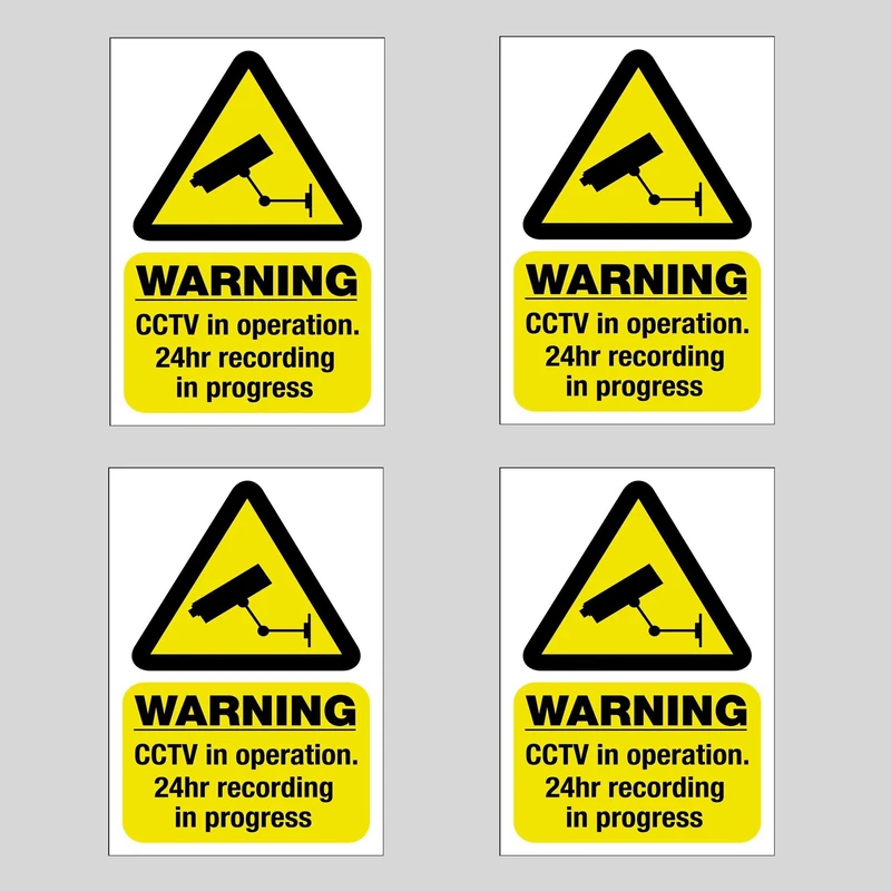 CCTV Camera Security Window Stickers – Applies Inside Glass, Reads Outside – Reverse Print – 100mm x 65mm – 4 Pack