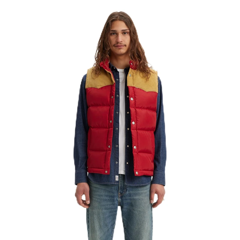 Levi's men's WESTERN SUPER PUFFER VST denim vest, RHYTHMIC RED, S
