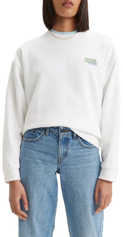 Levi's Women's Graphic Salinas Crew Sweatshirt, Crew Mini Bw Hits Bright White, XS