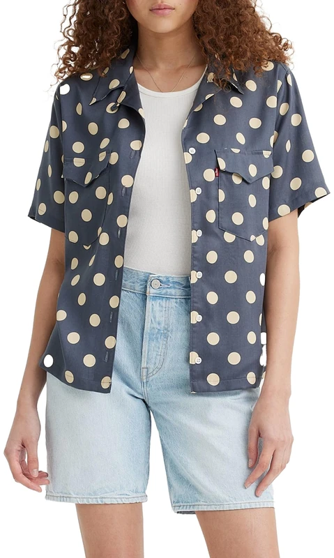 Levi's Women's Ember Short-Sleeve Bowling Shirt, Annie Dot Navy Smoke, XXS - Image 1
