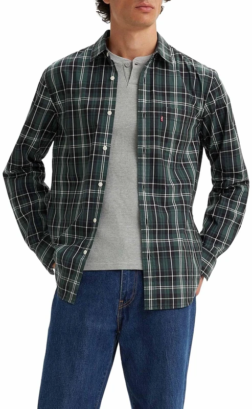 Levi's Men's Sunset 1-Pocket Standard Shirt, Dougie Plaid Darkest Spruce, XS