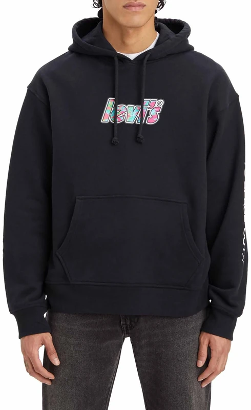 Levi's Men's Relaxed Graphic Sweatshirt Hoodie, Poster Logo Fill Po Caviar, S