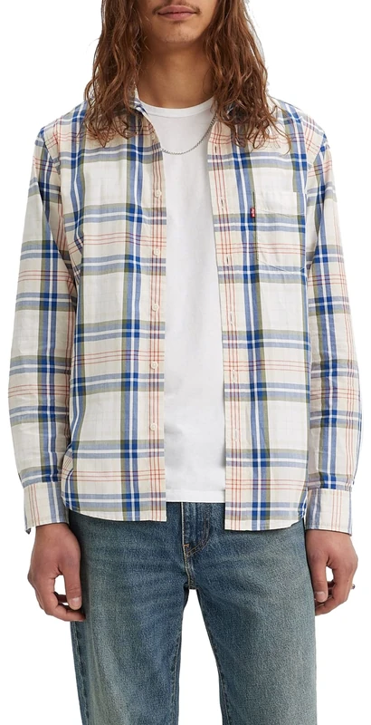Levi's Men's Sunset 1-Pocket Standard Shirt, Jim Plaid Rainy Day, S