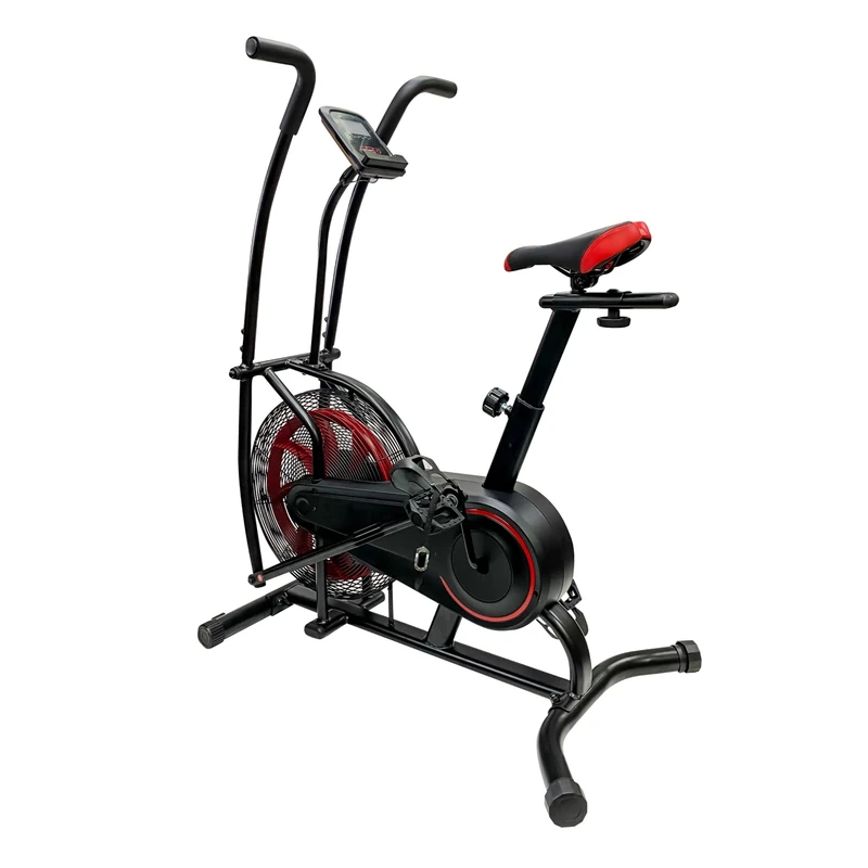 Ultrasport Air Bike, bicycle exercise bike with quiet belt braking system for power training, large fan wheel for air resistance when pedalling, with movable handlebar for arm training