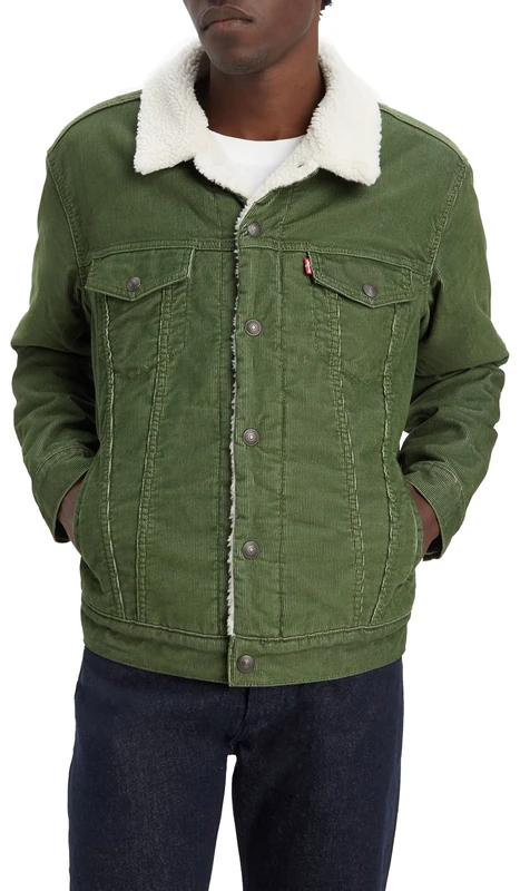 Levi's Men's Type 3 Sherpa Trucker Denim Jacket, Sea Moss Cord Trucker, S