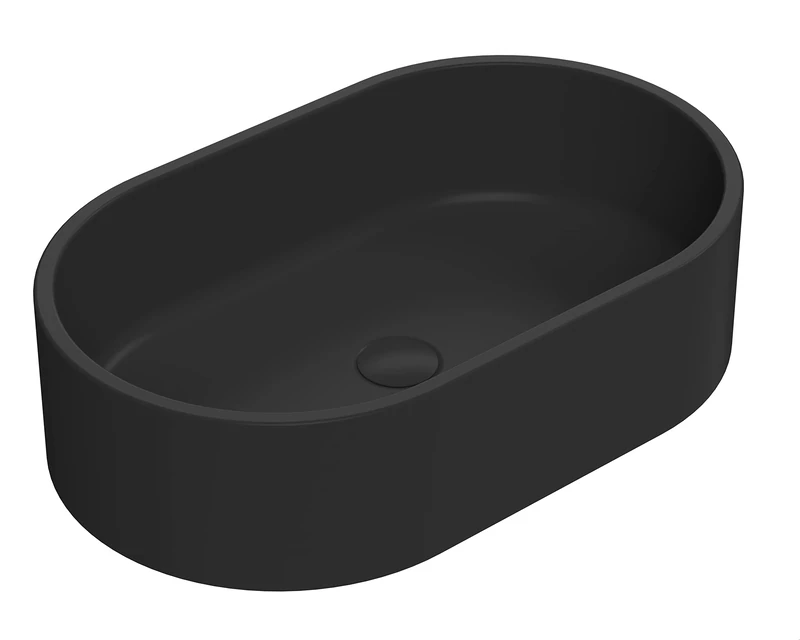 nuie NBV469 Luxe Vessel Modern Bathroom Oval Countertop Vessel Basin Sink, 145 x 565 x 350mm, Matt Black