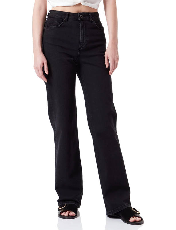 PIECES PCHOLLY HW Female Wide Leg Jeans, Black Denim, 27W x 30L