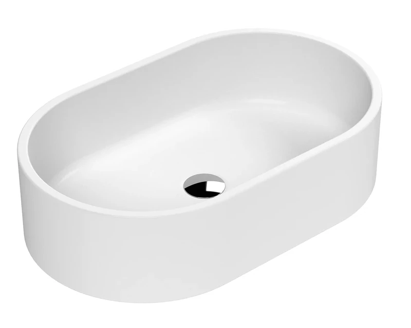 nuie NBV269 Luxe Vessel Modern Bathroom Oval Countertop Vessel Basin Sink, 145 x 565 x 350mm, Matt White