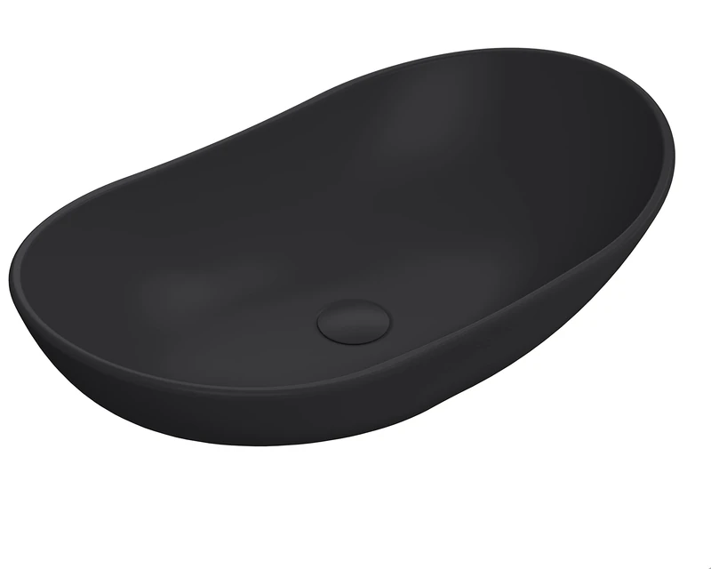 nuie NBV459 Luxe Vessel Modern Bathroom Round Countertop Vessel Basin Sink, 155 x 615 x 360mm, Matt Black