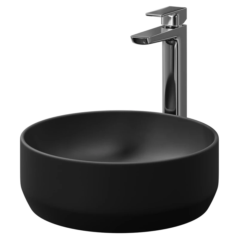 nuie NBV462 Luxe Vessel Modern Bathroom Round Countertop Vessel Basin Sink, 120 x 350 x 350mm, Matt Black