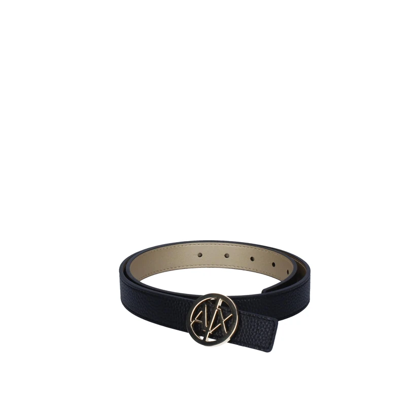 Armani Exchange Women's Bicolour Logo Buckle Belt, Black/Gold, XL