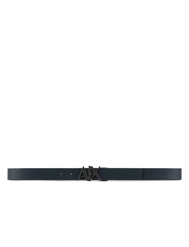 Armani Exchange Men's Two-Colour, Buckle Logo Belt, Navy/Truffle, XS