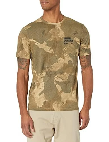 Armani Exchange Men's Watercolor Camo Colorblocked Hooded Sweatshirt, Desert Camou Ao, XXL