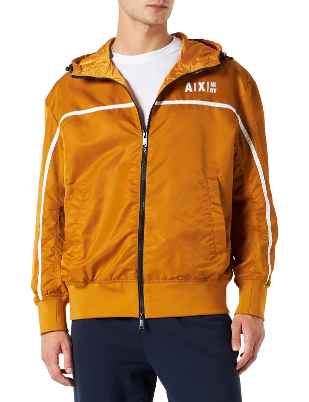 Armani Exchange Men's Geometric Line Back & Front, Hood Jacket, Buckthorn, Large