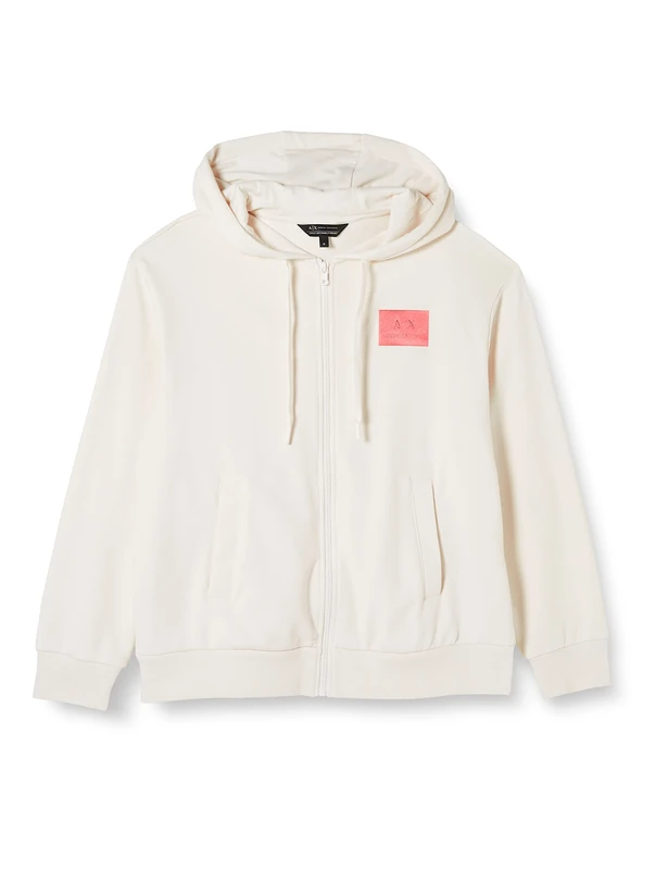 Armani Exchange Women's Zipped Hoodie, Drawstrings, Logo Patch on Front Hooded Sweatshirt, ISO, M