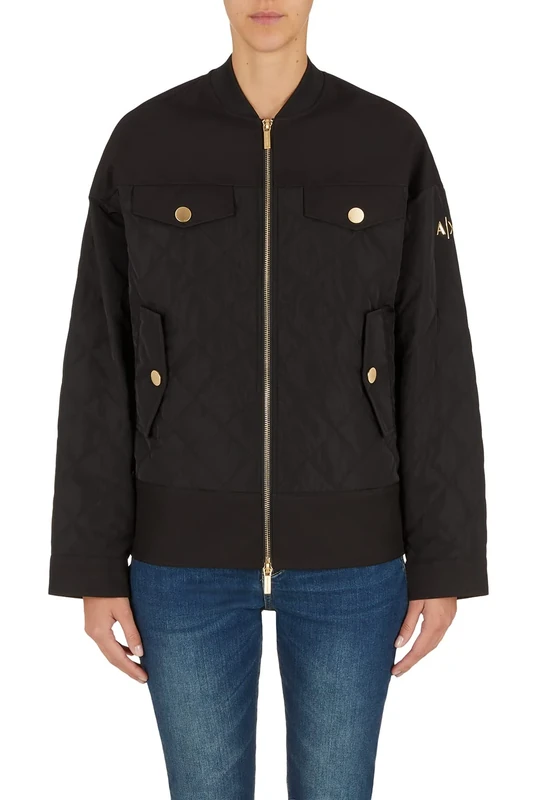 Armani Exchange Women's Quilted, Four Pockets on The Front, Embossed Side Logo Jacket, Black, XS