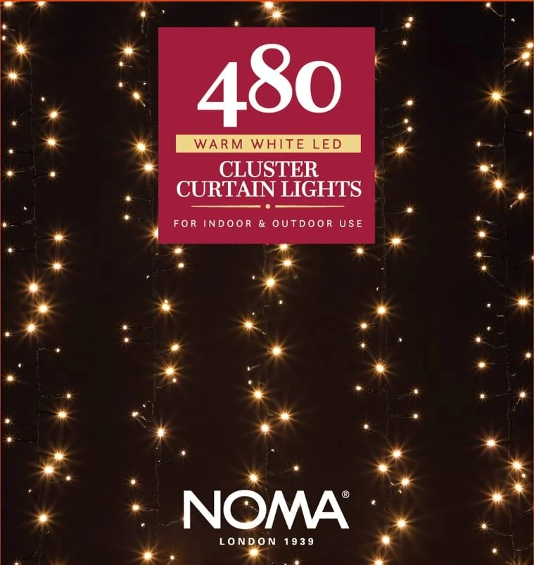 NOMA Christmas Cluster Curtain Light, 480 Warm White LED's, 1.92 m