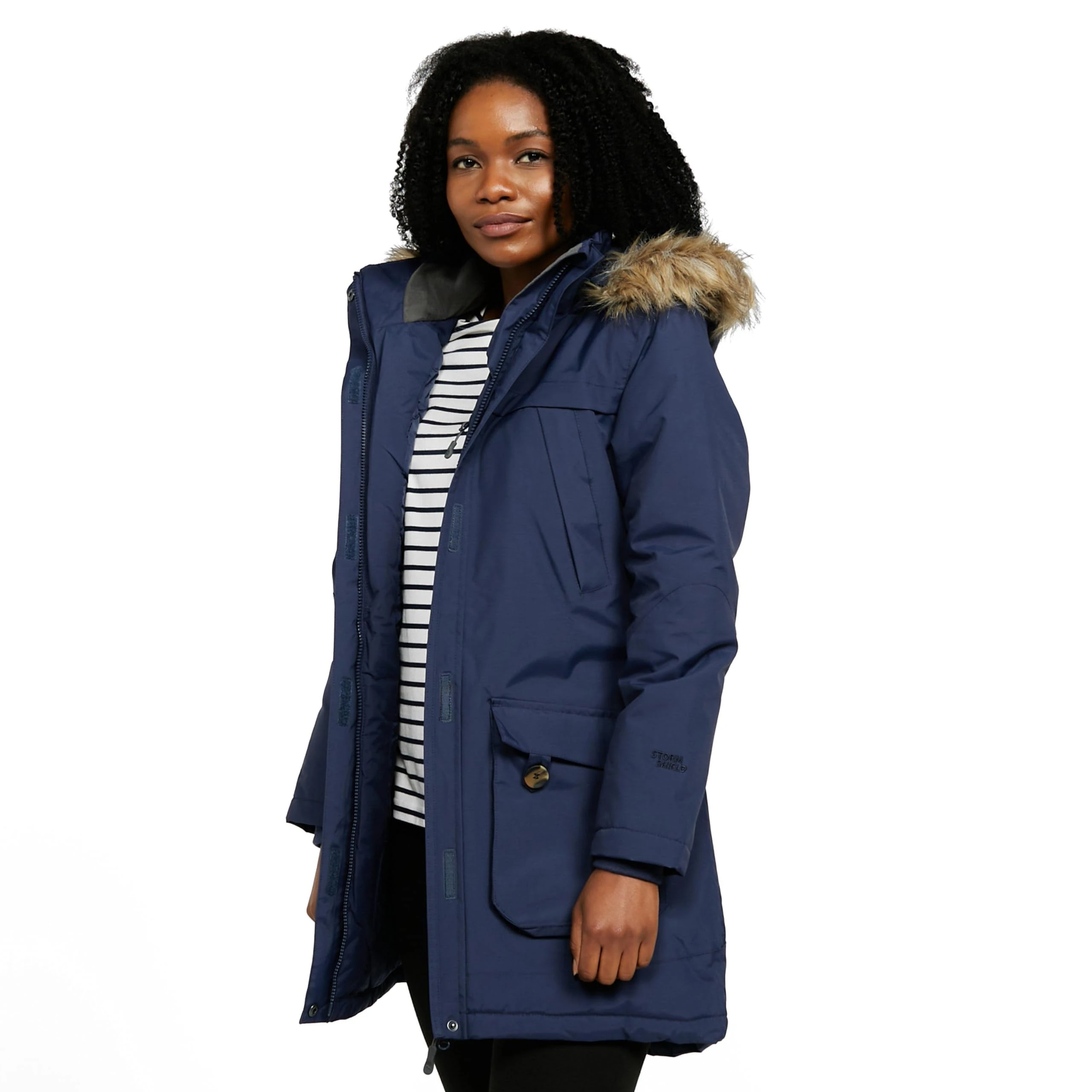 Peter Storm Women’s Paloma Parka Jacket with Faux Fur Lined Hood and 4 Pockets, Waterproof, Insulated (UK, Numeric, 8, Regular, Regular, Navy)