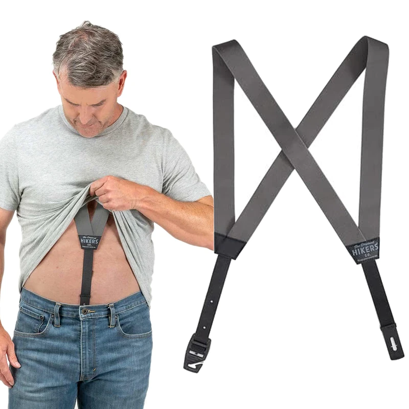 HIKERS - Original Hidden Suspenders for Men Under Clothes - Button Fly, Grey, 55in - 4X
