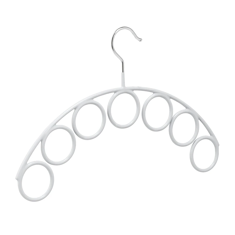 Relaxdays Scarf Hanger, Rubber, 7 Rings, for Scarves and Blankets, Non-slip, Metal, HxW 24.5x38cm, Ø 5cm, Light Grey