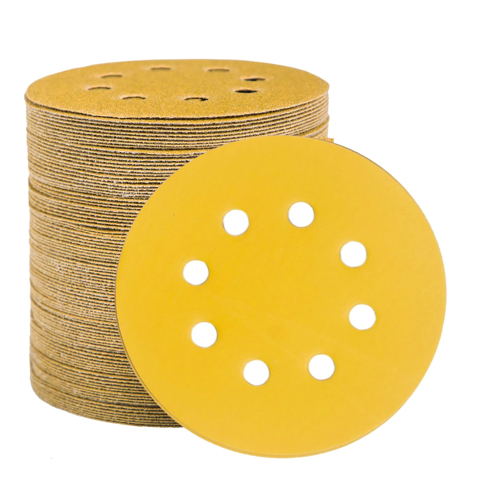 STEBRUAM 100pcs 125mm sanding discs, Sanding Discs Pads for Random Orbital Sander pads and All Oscillating Tools, yellow sanding discs 125mm Hook and Loop 600 Grit 8 Hole 5 Inch Round