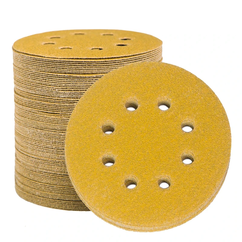 STEBRUAM 100pcs 125mm sanding discs, Sanding Discs Pads for Random Orbital Sander pads and All Oscillating Tools, yellow sanding discs 125mm Hook and Loop 60 Grit 8 Hole 5 Inch Round
