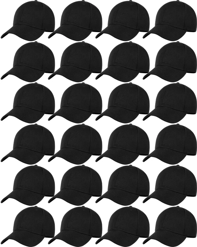 24 Pieces Blank Baseball Cap Adjustable Back Strap Plain Blank Camouflage Hat Unisex Baseball Cap for Trucker Men Women, Black, One Size