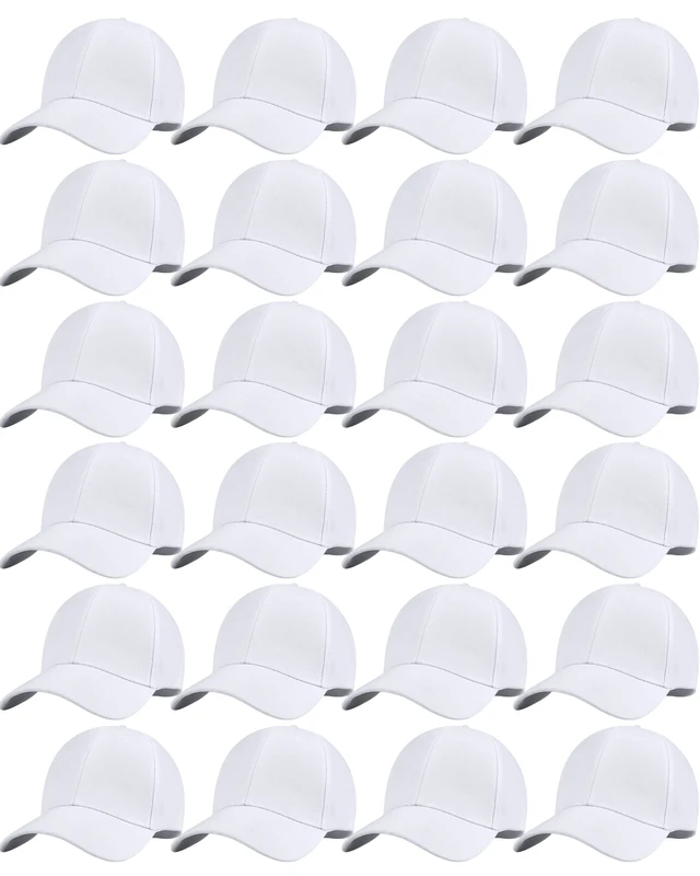 Handepo 24 Pcs Blank Baseball Cap Adjustable Back Strap Plain Blank Camouflage Hat Unisex Baseball Cap for Trucker Men Women, White, One Size