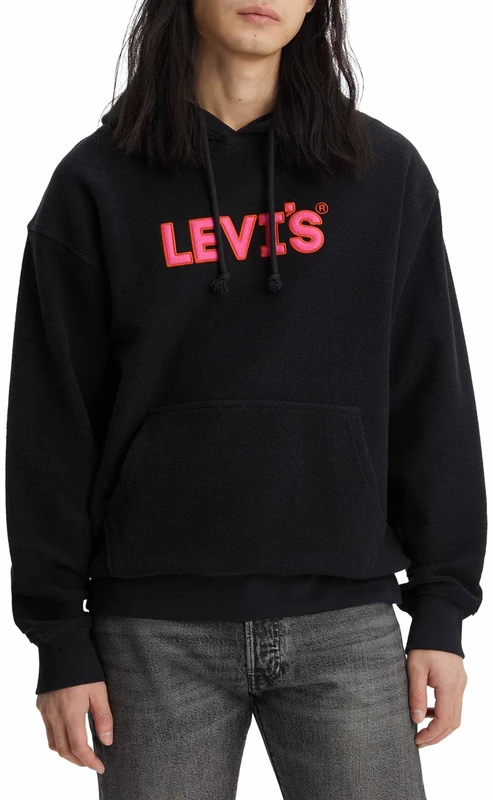 Levi's Men's Relaxed Graphic Sweatshirt Hoodie, Headline Logo Po Caviar, S