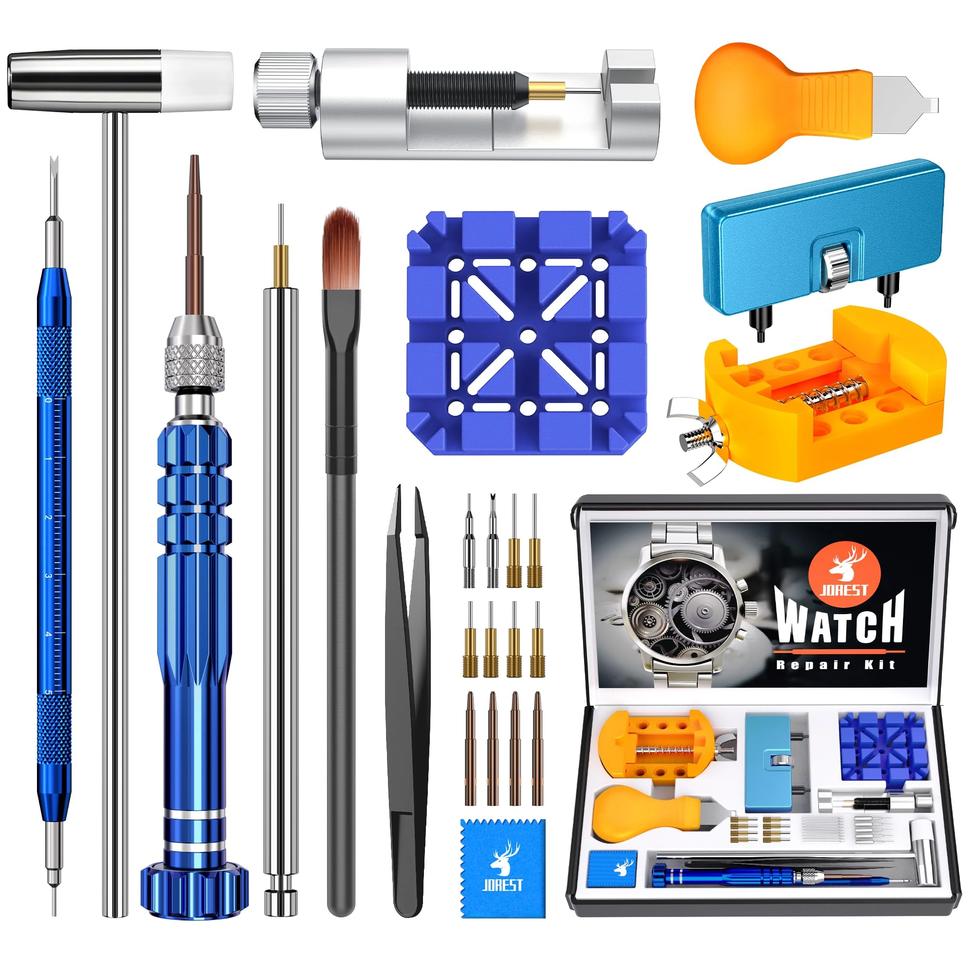 JOREST Watch Repair Tool Kit, for Watch Back and Link Removal & Battery Replacement & Strap Adjustment, Screwdriver Set, Opening Tool, Cleaning Kit, Case Opener