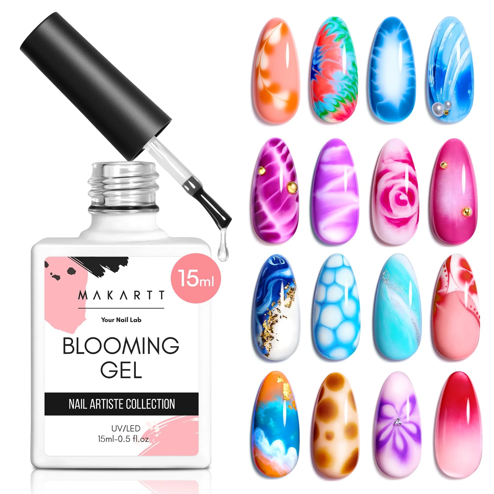 Makartt Blooming Gel Nail Polish - 15ml Clear Soak Off UV LED Blossom Gel Nail Polish for Nail Decoration, Nail Painting, Blooming Effect DIY Salon Use