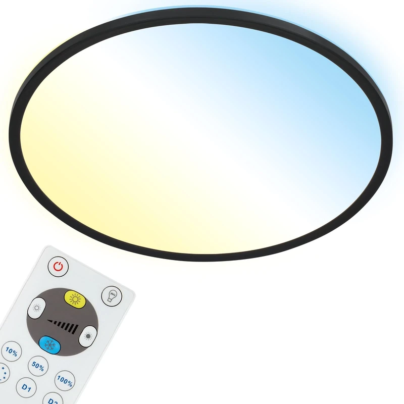 BRILONER Leuchten 7080-015 LED Panel Ceiling Light Dimmable Ceiling Light with Backlight with Remote Control 22 Watt 3000 Lumen White/Black 420 x 29 mm (DxH)