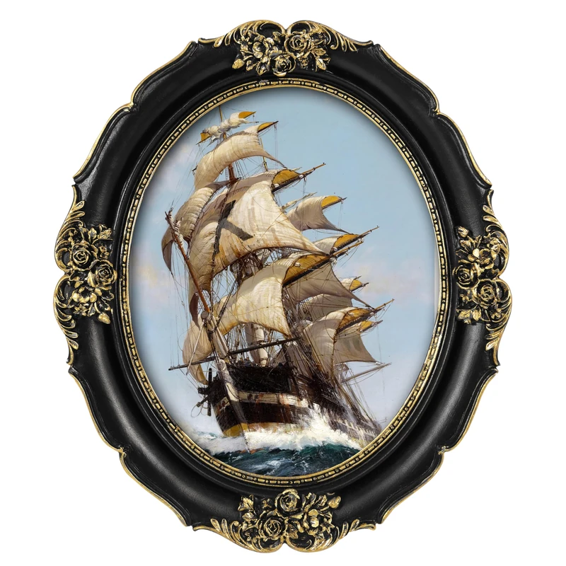 Simon's Shop Oval Picture Frame 8x10 Antique Photo Frames 20x25 cm in Black with Gold Trim