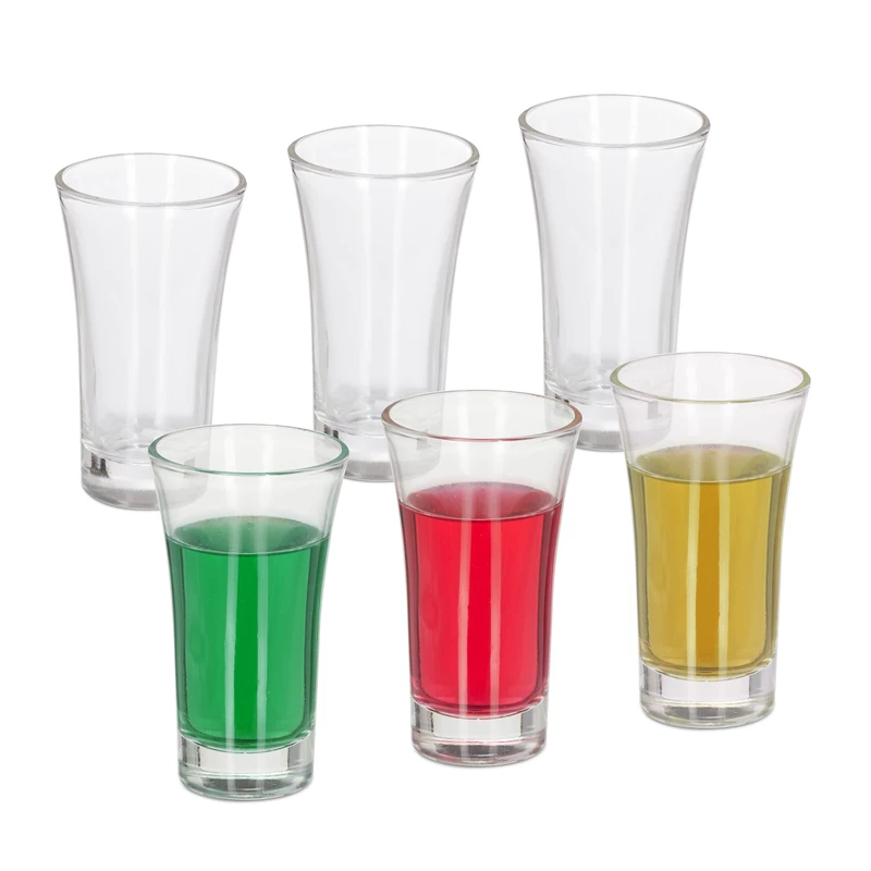 Relaxdays 6x Shot Glasses, Set, 60ml, Thick Glassware, Stag Do, Hen Party, Spirits, Liqueur, Bar, Pub, Pour, Transparent