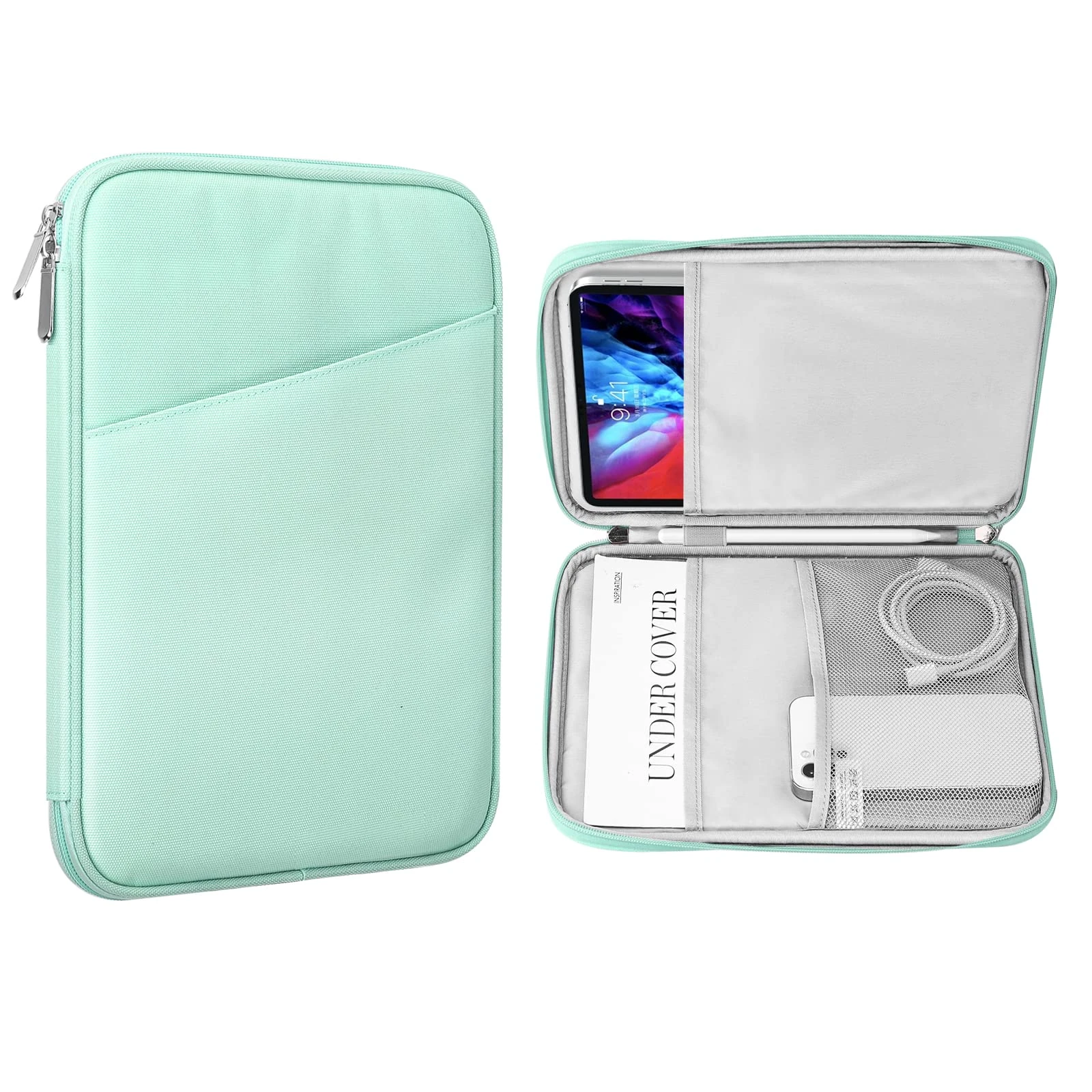MoKo 9-11 Inch Tablet Sleeve Case, Fits 11inch iPad Air M3, iPad A16 2025, Pro 11 M4, iPad 10/9/8/7th, Galaxy Tab S9/S8/A8/A7, Protective Bag Carrying Case with Pocket,Mint Green