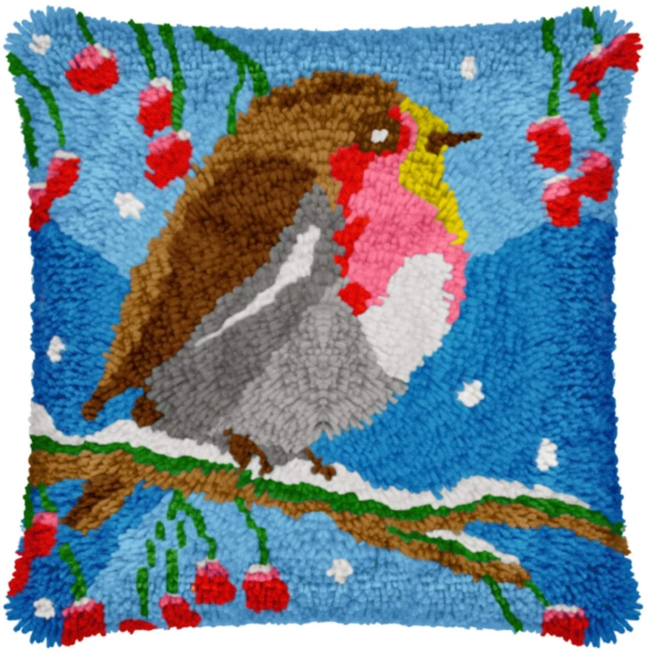 Latch Hook Kit for Adults & Kids - Bird Pattern 43x43cm, Complete DIY Cushion Making Craft Kits with Yarn & Canvas and Crochet Needle, Latch Hook Pillow Cover Adult Craft Kits Home Decor for Women