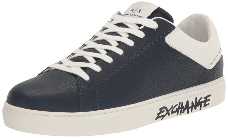 Armani Exchange Men's Paris Back & Side Logo Sneaker, Navy Off White, 9.5 UK