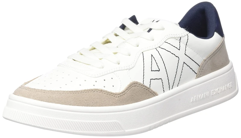 Armani Exchange Men's Seattle Low Contrast Stitched Side Logo Sneaker, Off White Beige, 7 UK