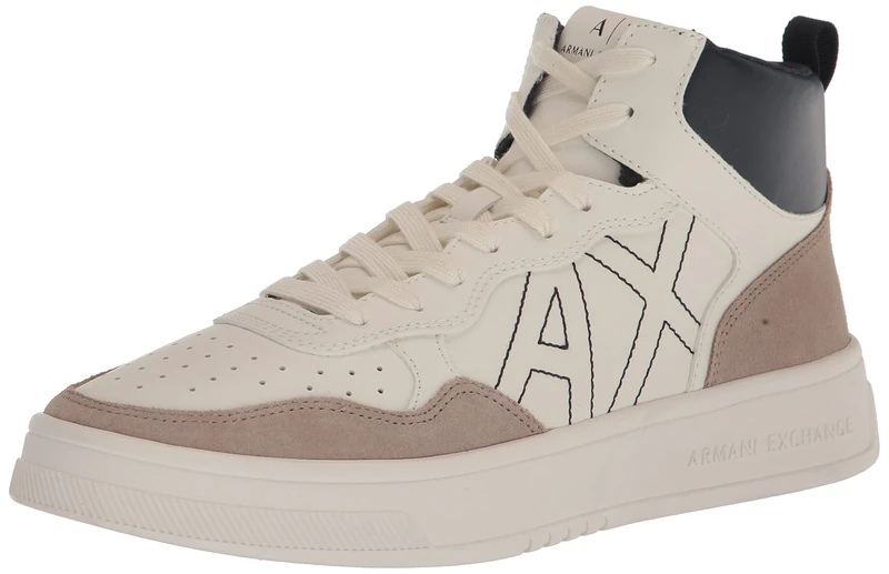 Armani Exchange Men's, Side Logo, Color Shades, Sneaker, Off White + Beige, S030, 7.5 UK