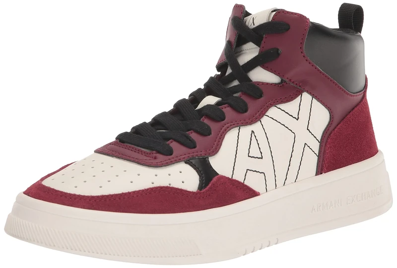 Armani Exchange Men's High top, Multicolour, Embossed Logo Sneaker, Off White Bordea, 7 UK