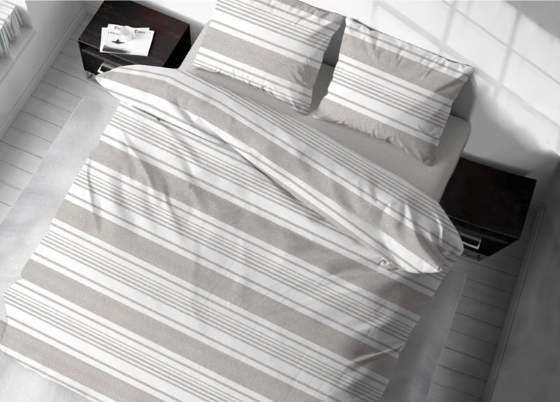 LINEN WEB Duvet Cover Single 100% Cotton, Duvet Cover Striped Pattern, Beige - Image 1